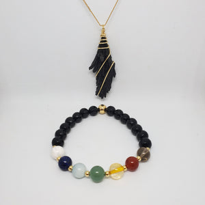 Necklace + Bracelet Set (Black Kyanite)