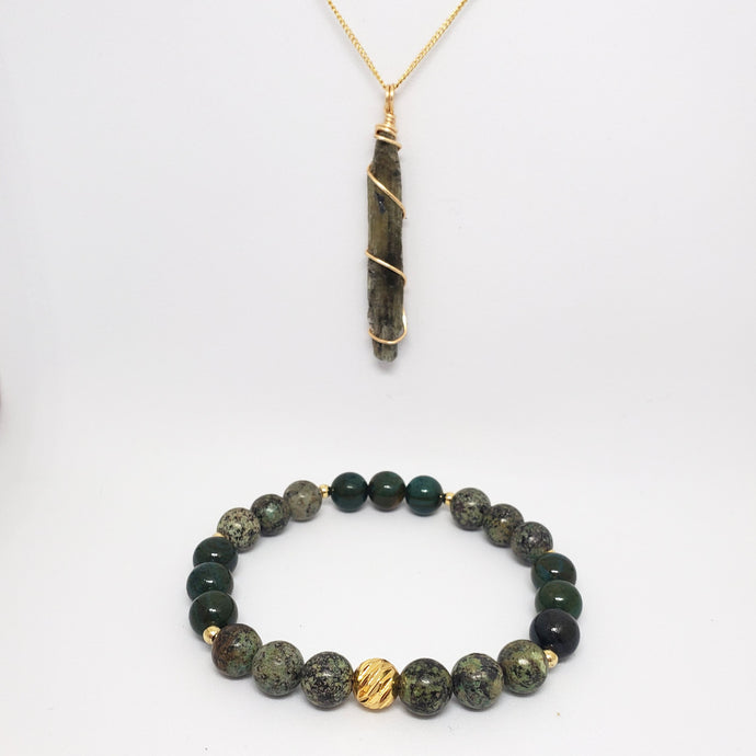 Necklace + Bracelet Set (Green Kyanite)