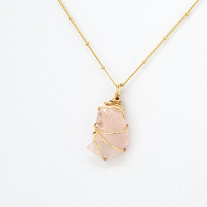 Rose Quartz Pendant Necklace (Gold)