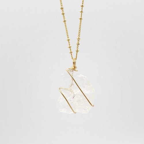 Clear Quartz Pendant Necklace (Gold)