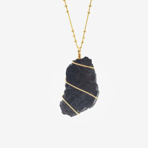 Black Tourmaline Pendant Necklace (Gold)