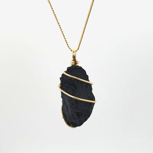 Black Tourmaline Pendant Necklace (Gold)