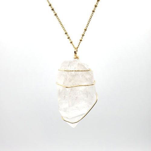 Clear Quartz Crystal Pendant Necklace (Gold)