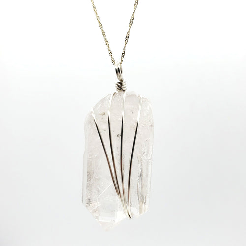 Clear Quartz Cluster Pendant Necklace (Silver)