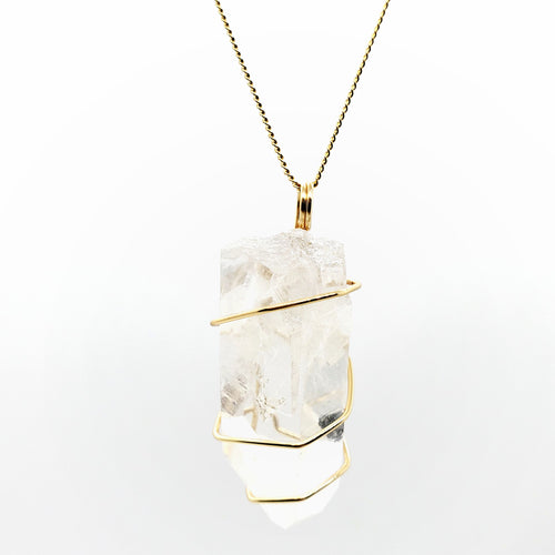 Clear Quartz Crystal Pendant Necklace (Gold)