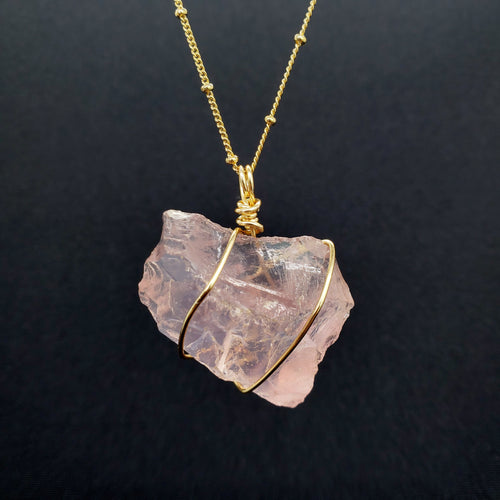 Rose Quartz Pendant Necklace (Gold)