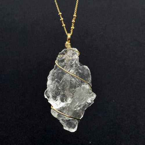 Clear Quartz Crystal Pendant Necklace (Gold)