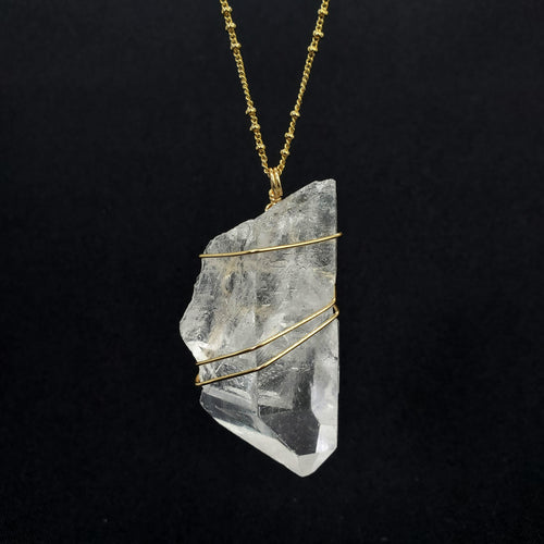 Clear Quartz Crystal Pendant Necklace (Gold)