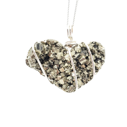 Pyrite Heart Pendant Necklace (Silver)
