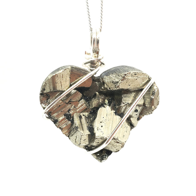 Pyrite Heart Pendant Necklace (Silver)